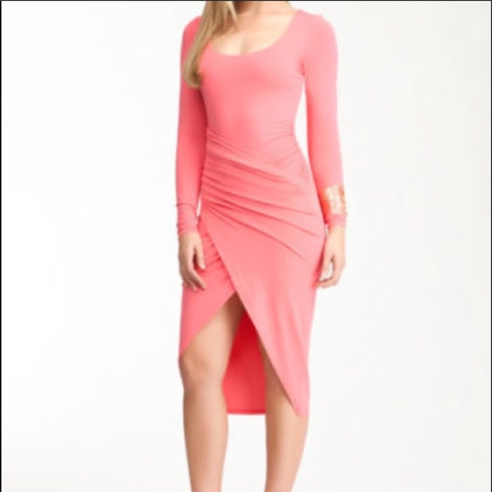 Bebe long sleeve fitted wrap dress